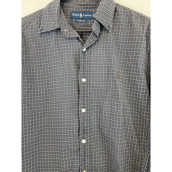 Men's Ralph Lauren Classic Fit Medium Button Up Shirt Blue White Check L/S 23 - Picture 1 of 6